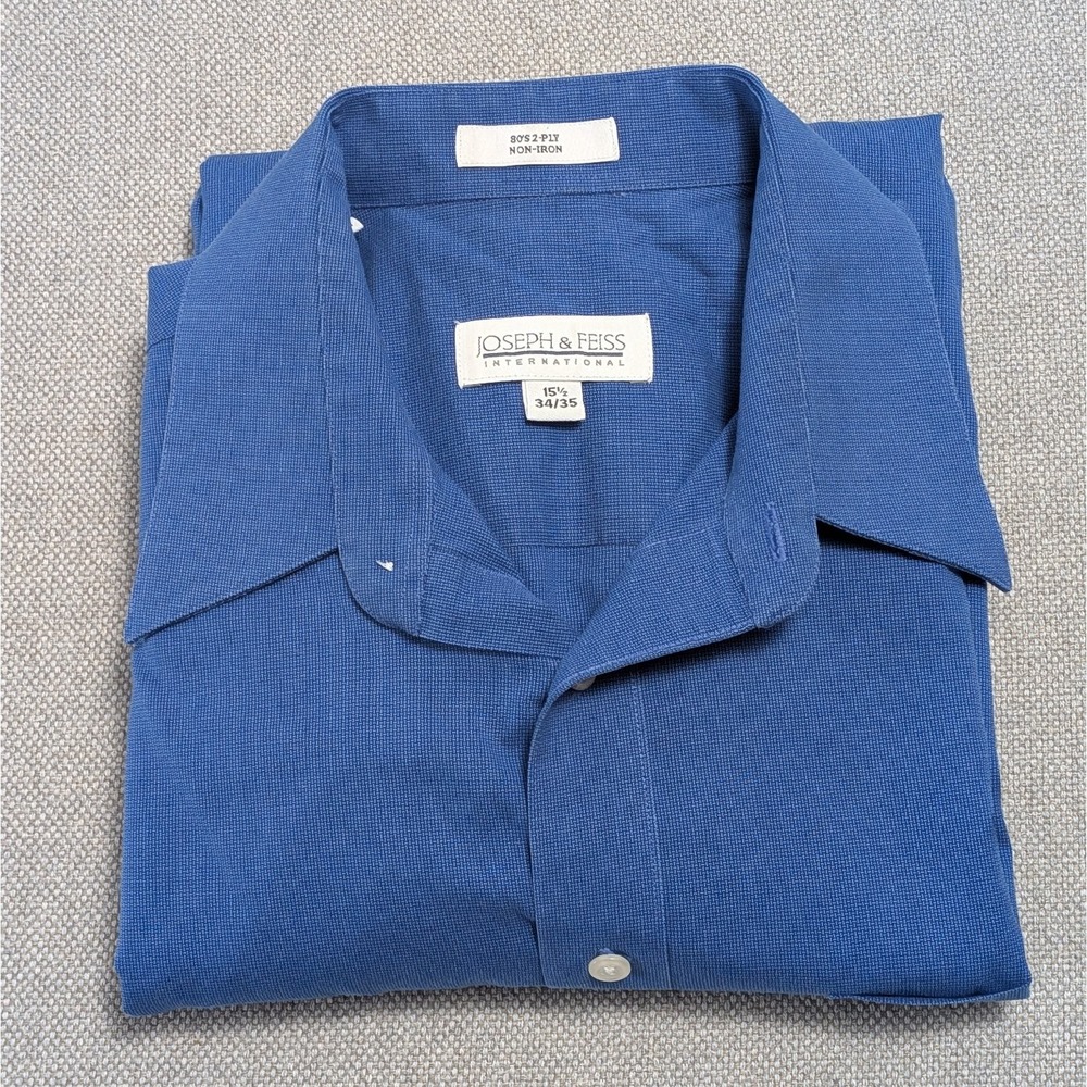 Joseph & Feiss Men's Vintage Dress Shirt Blue 15.5 34/35 100% Cotton Non-Iron